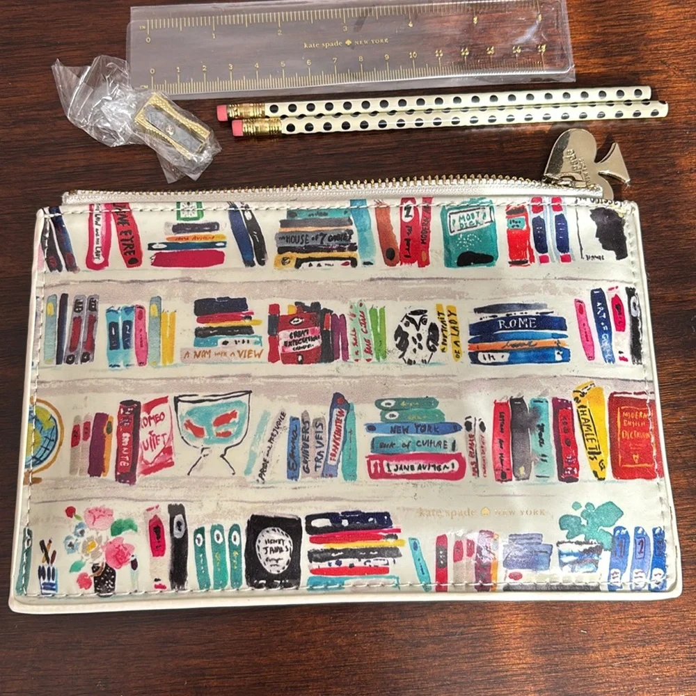 Pre-owned Kate Spade New York Pencil Pouch in Bella Bookshelf.